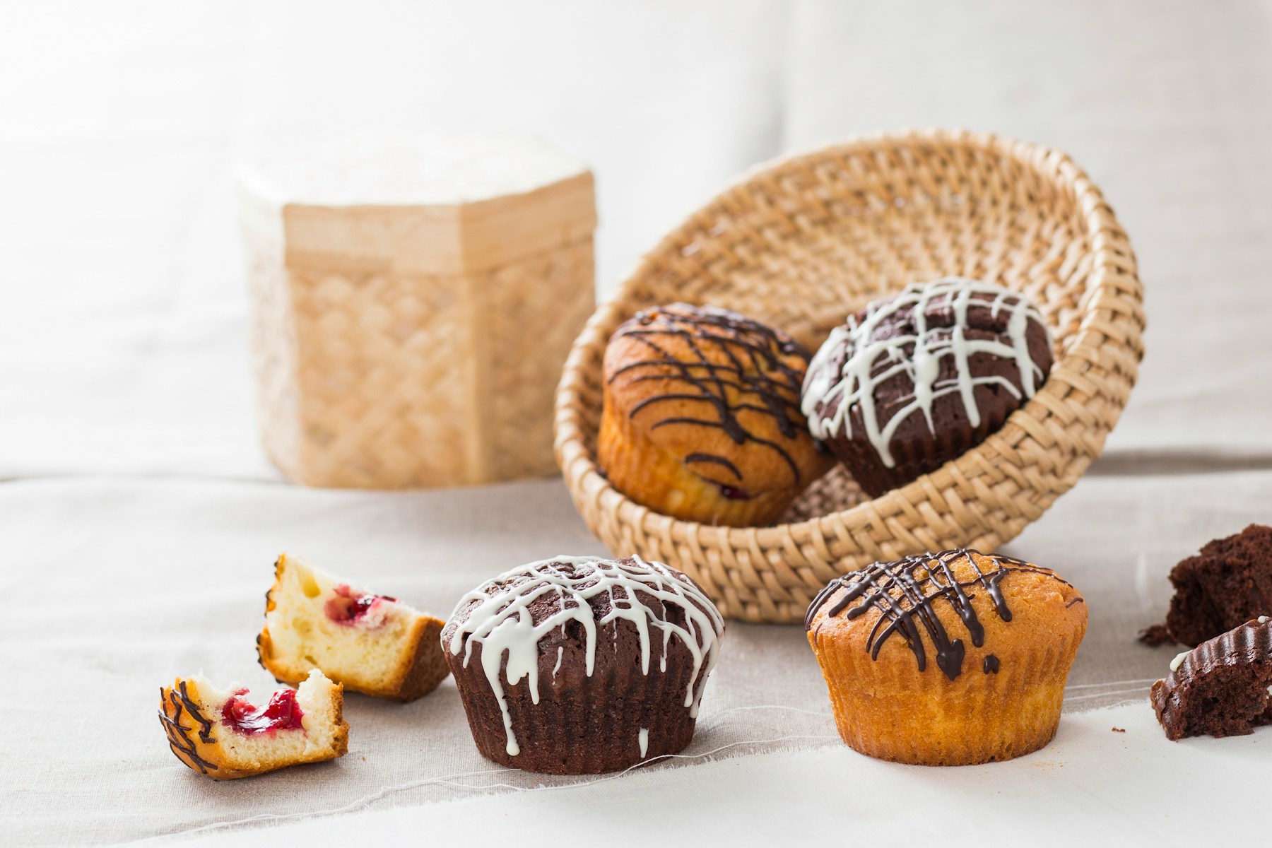 Cupcakes with cream and chocolate decorations